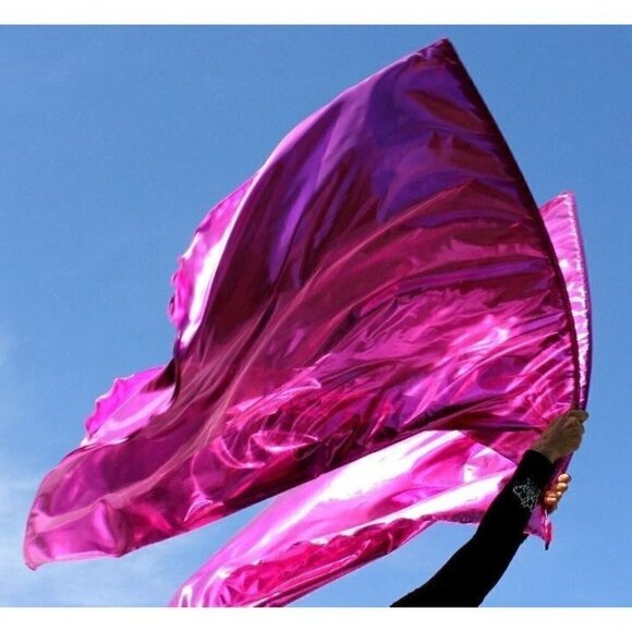 Metallic Bright Pink 'Joy Comes in the Morning' Worship Prophetic Flag Set of 2 - Picture 6 of 13